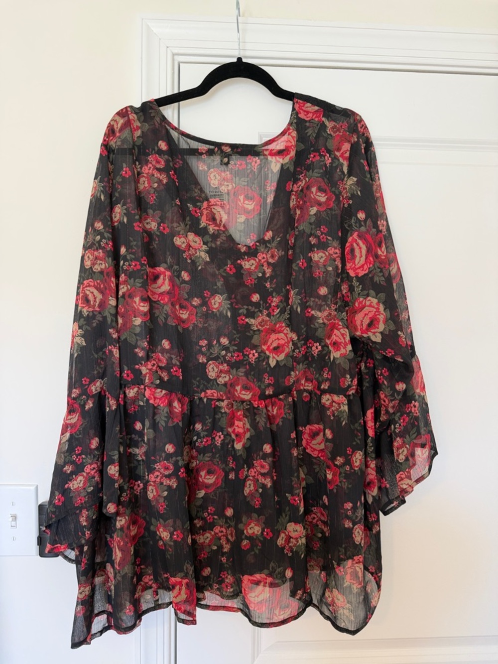 NWT Torrid Black Floral Lace-Trim Peasant Tunic - Picture 7 of 7